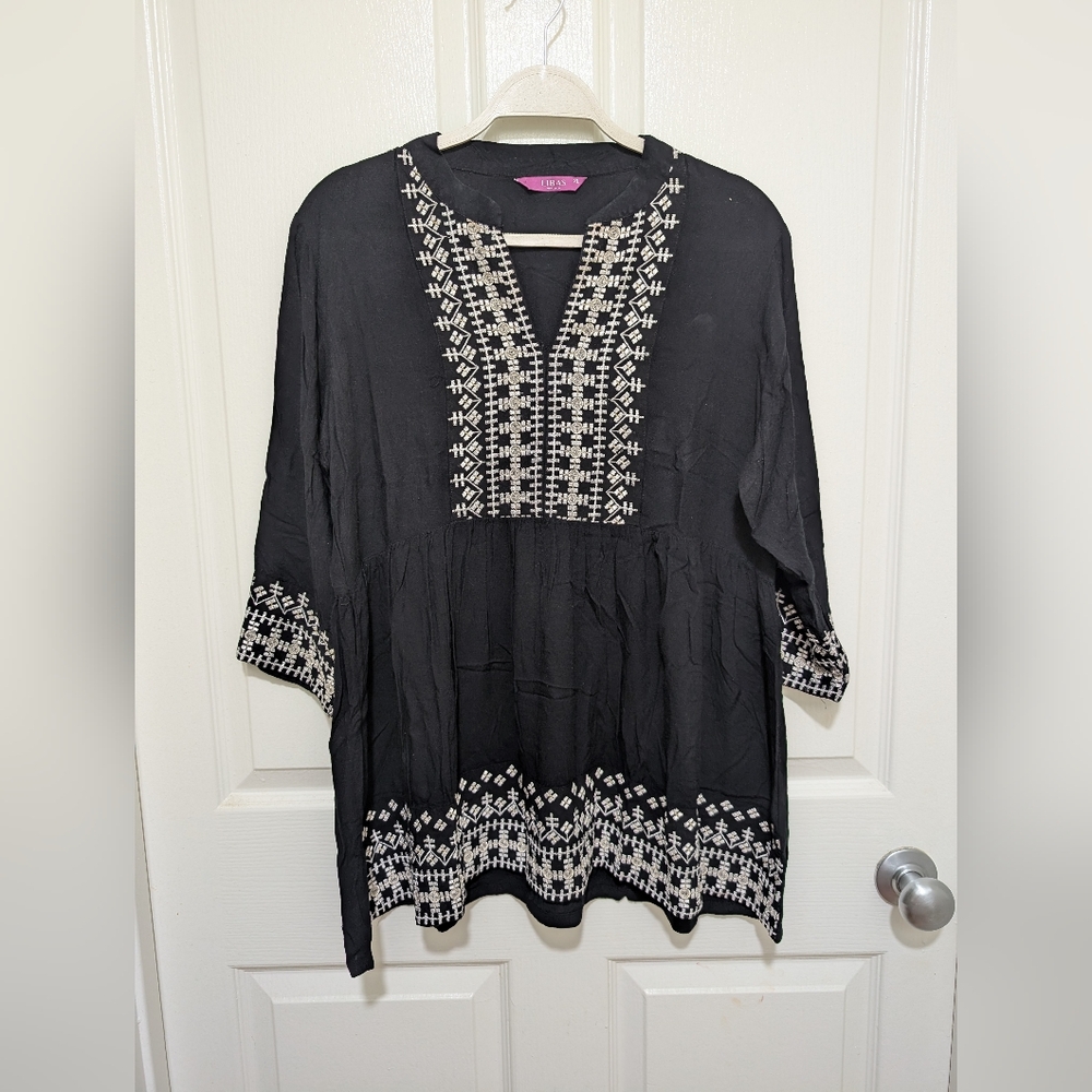Libas Elegant Black Tunic with White Embroidery